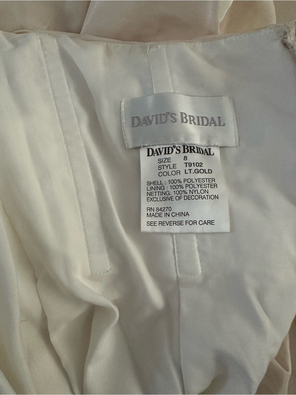 Davids Bridal Ivory Champagne Ruched lace Strapless Wedding Dress Sz 8 - Picture 9 of 16